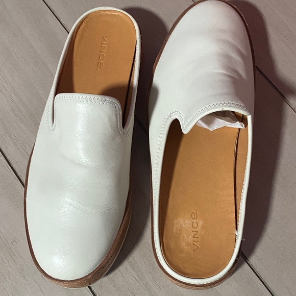 Vince Shoes - Vince White Leather Slip-On Mules with Tan Insole